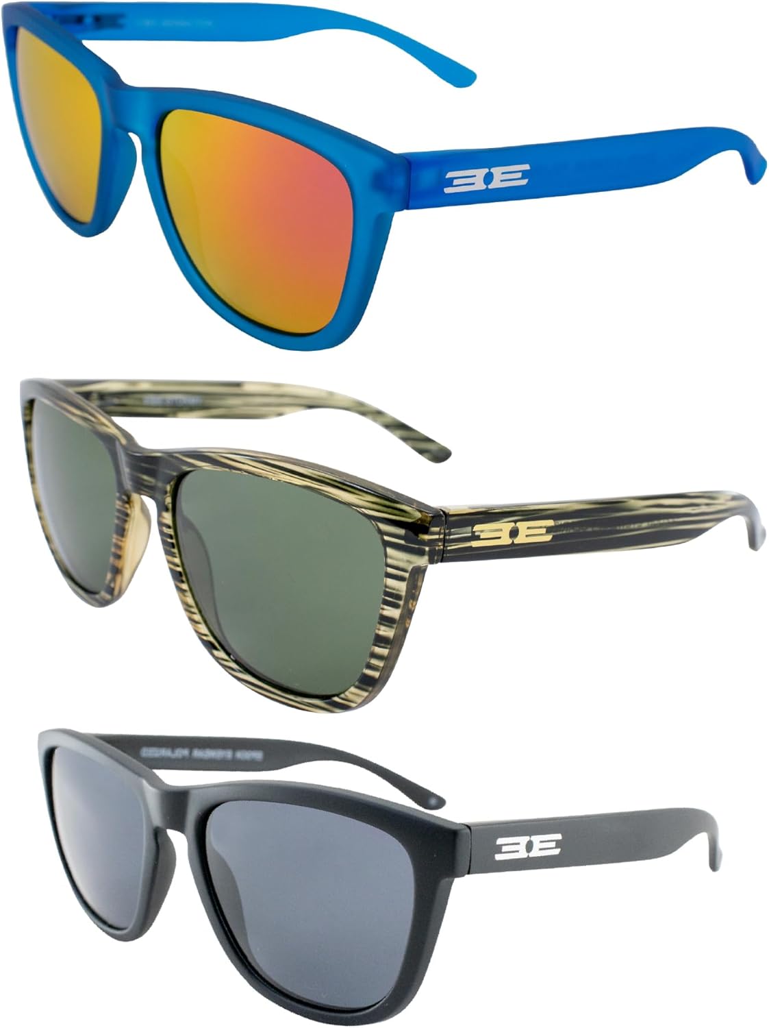 

Солнцезащитные очки Epoch Eyewear Vibe с поляризацией, женские и мужские, 3 пары: синяя оправа с розовыми зеркальными линзами, зеленая с зелеными зеркальными линзами и черная с дымчатыми линзами, Blue-pink/Green-green/Black-smoke