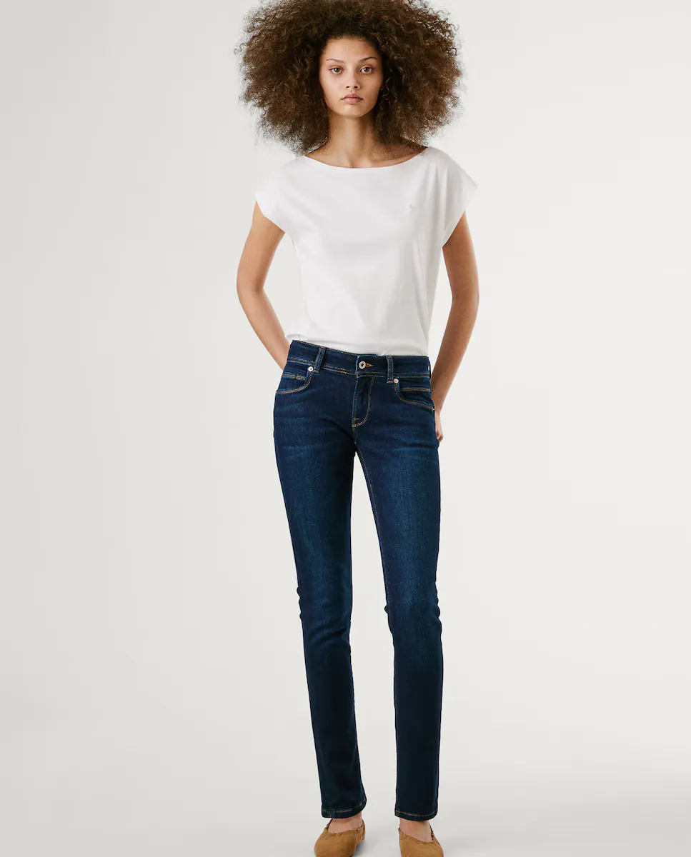 

Женские прямые джинсы с низкой посадкой из эластичной ткани Pepe Jeans, синий
