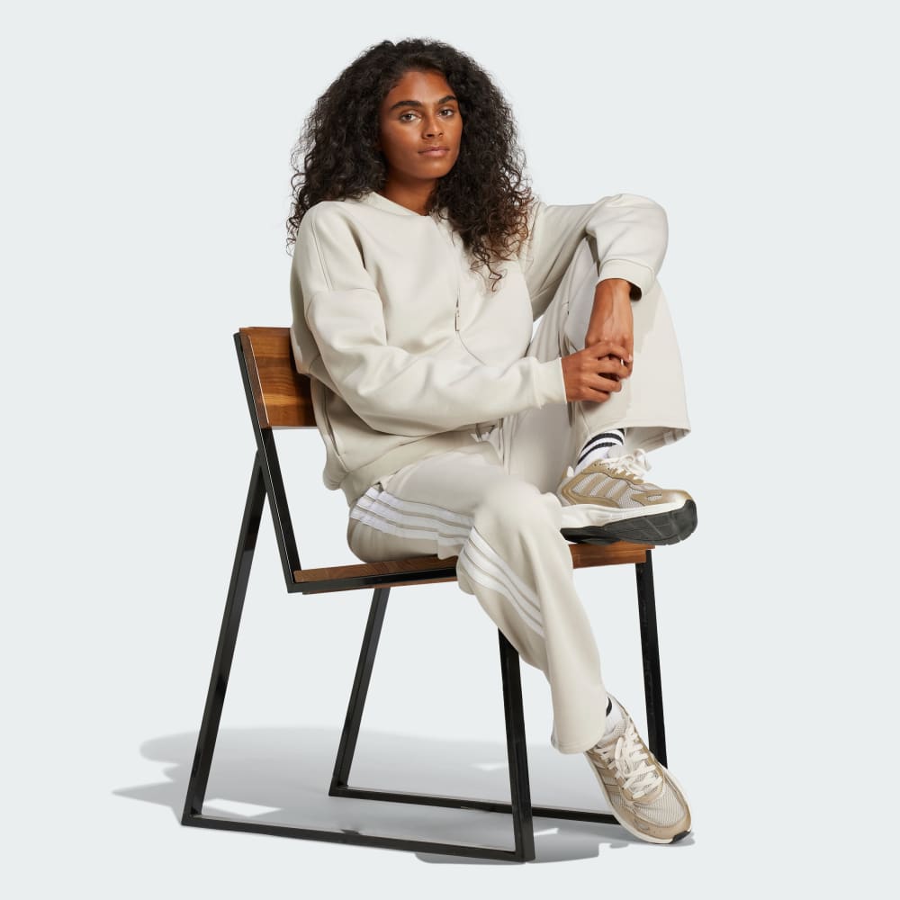 Спортивные брюки Adidas Essentials 3-Stripes Open-Hem Fleece, бежевый/белый — фото 4