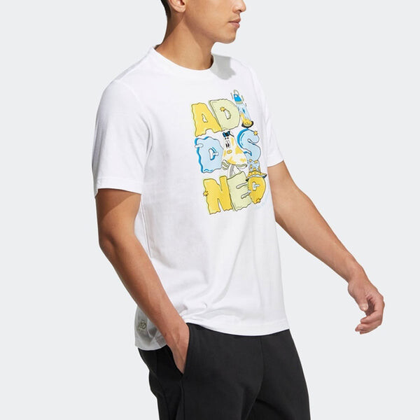 Футболка Men's adidas neo Alphabet Cartoon Printing Round Neck Casual Short Sleeve White T-Shirt, мультиколор — фото 2
