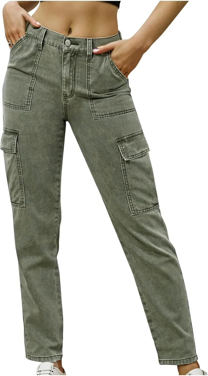 Джинсы для женщин Y2k Cargo прямые Mid-Rise Loose Fit Boyfriend