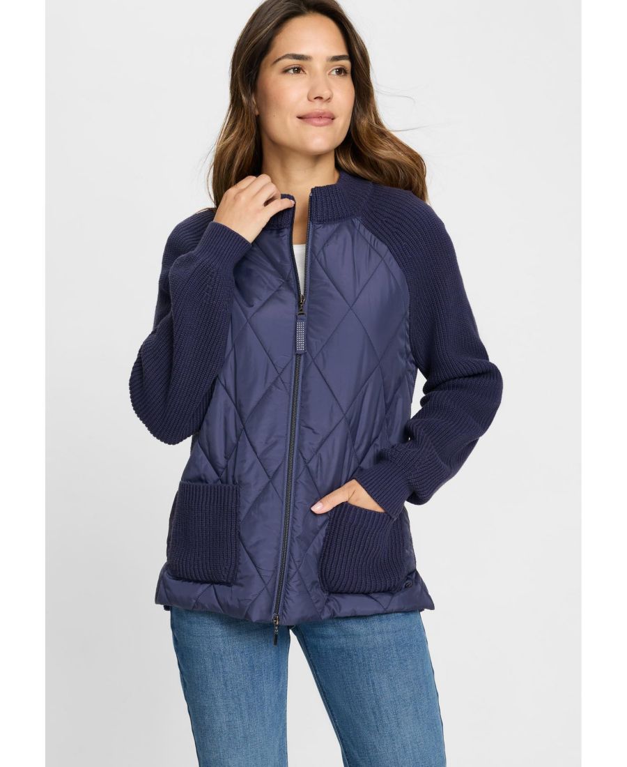 

Женский стеганый кардиган на молнии из комбинированных материалов Olsen, Indigo denim