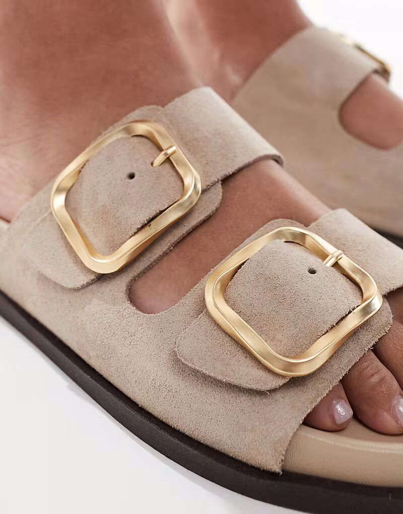 Сандалии schuh Tylee с двойной пряжкой из серо-коричневой замши — фото 3