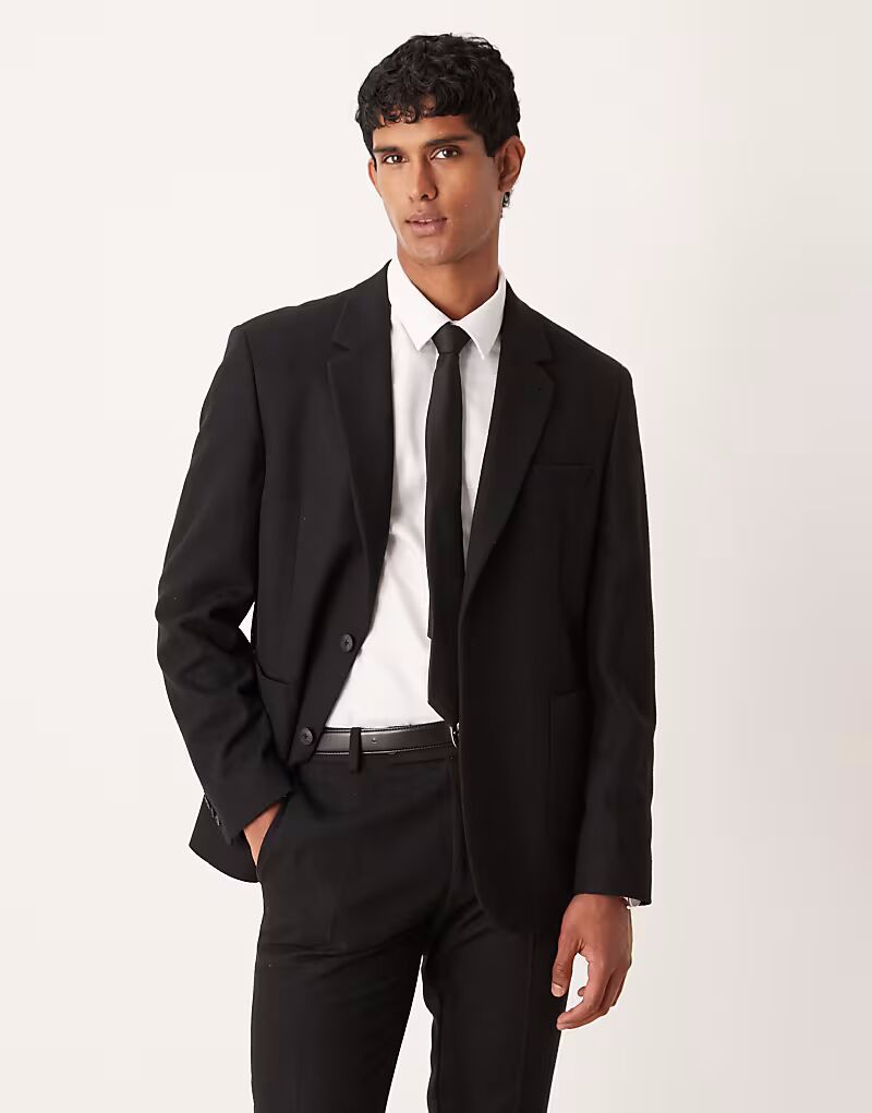 

Узкий пиджак из шерстяной смеси черного цвета Asos Design