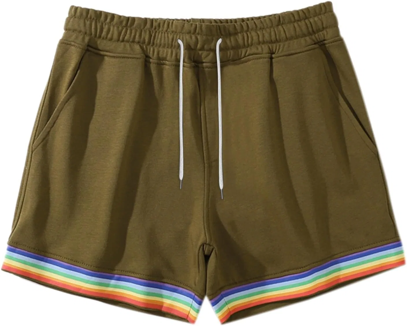 Generic Мужские шорты больших размеров в полоску, 5 дюймов, облегающий крой, плавки на шнуровке, эластичный пояс, повседневные спортивные шорты с карманами, мятно-зеленый — фото 3
