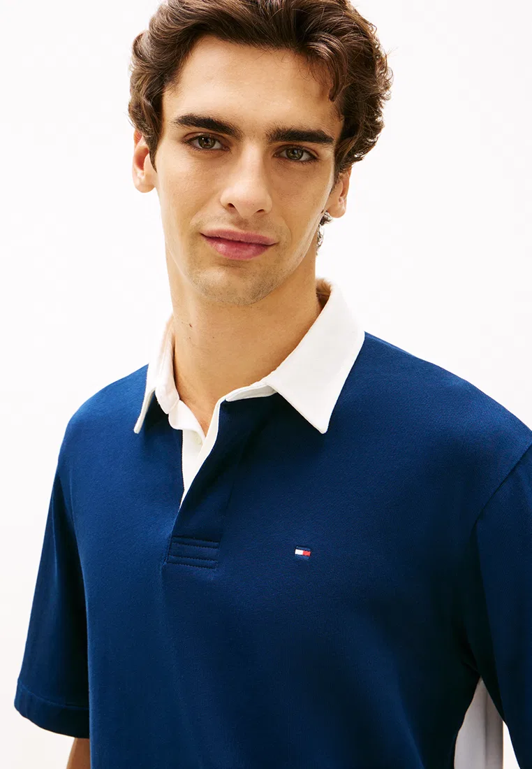 Поло, цветблок, свободный крой, TH Mainline Tommy Hilfiger, темно-синий — фото 3