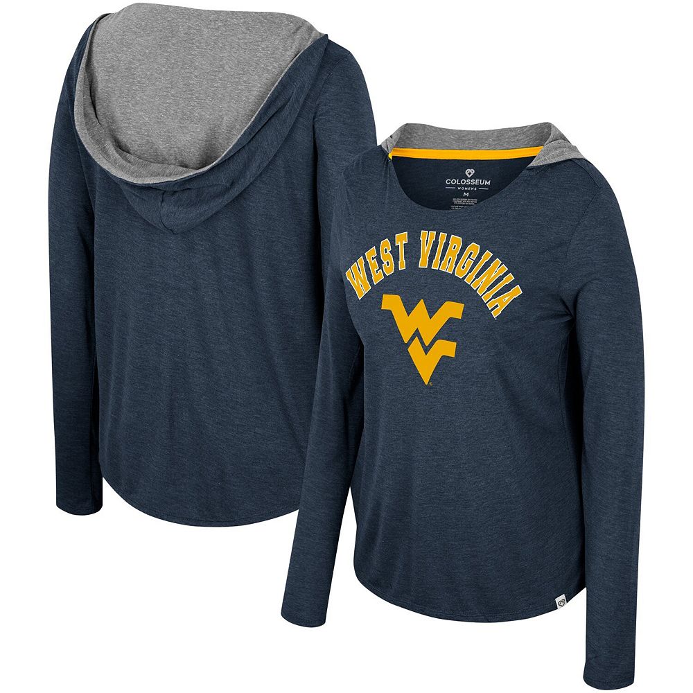 

Женская футболка Colosseum Navy West Virginia Mountaineers с капюшоном с длинными рукавами и эффектом потертости Хизер, цвет Wvu Navy