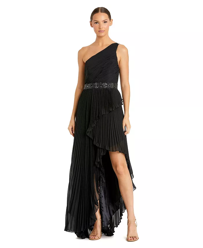 

Женское платье с плиссированными деталями, асимметричным кроем и одним плечом, с рюшами по подолу Mac Duggal, черный