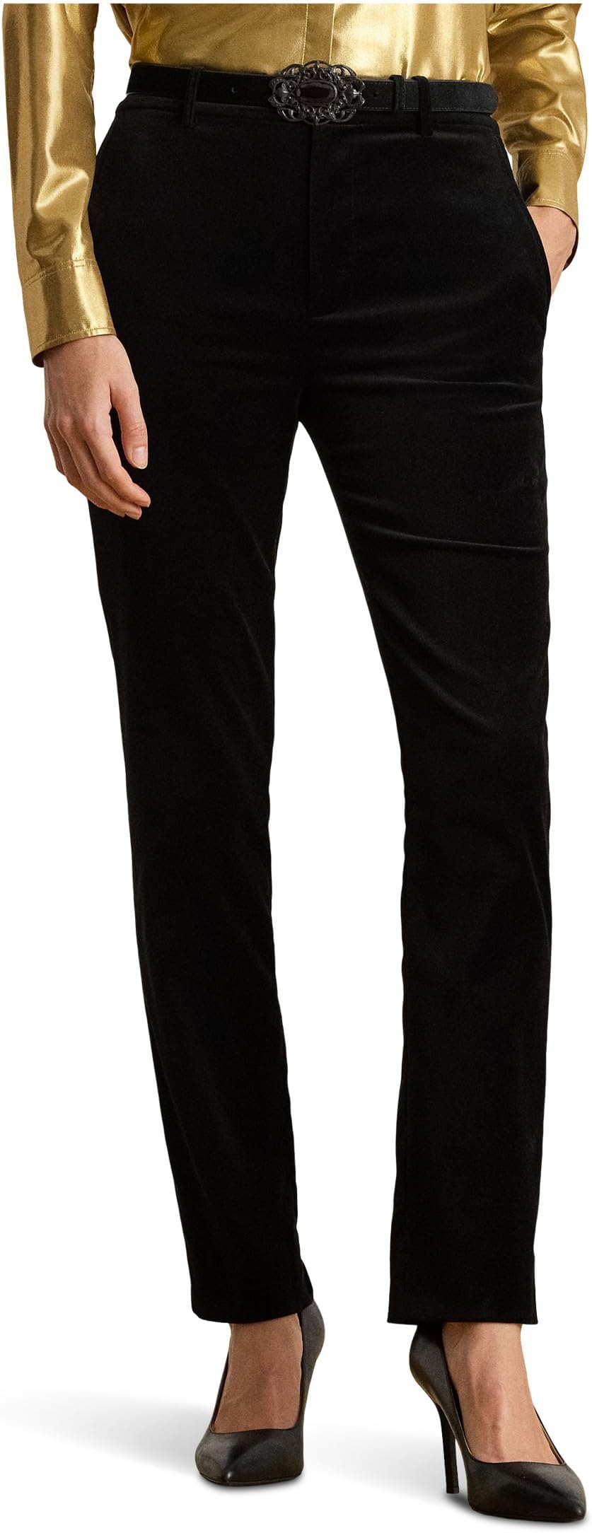 

Женские укороченные брюки из эластичного бархата Petite Lauren Ralph Lauren, Black Velvet