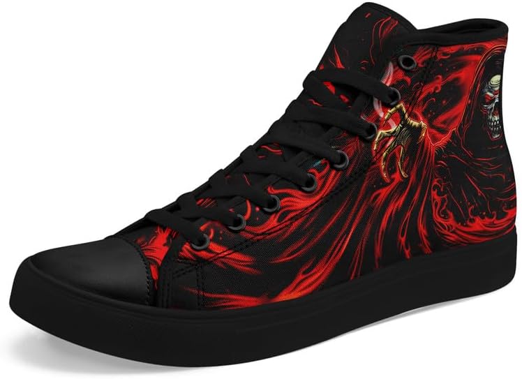 

Женские/мужские модные высокие кеды на шнуровке AWSOLE с черепом, черные текстильные кроссовки, нескользящие, удобные для повседневной носки и прогулок