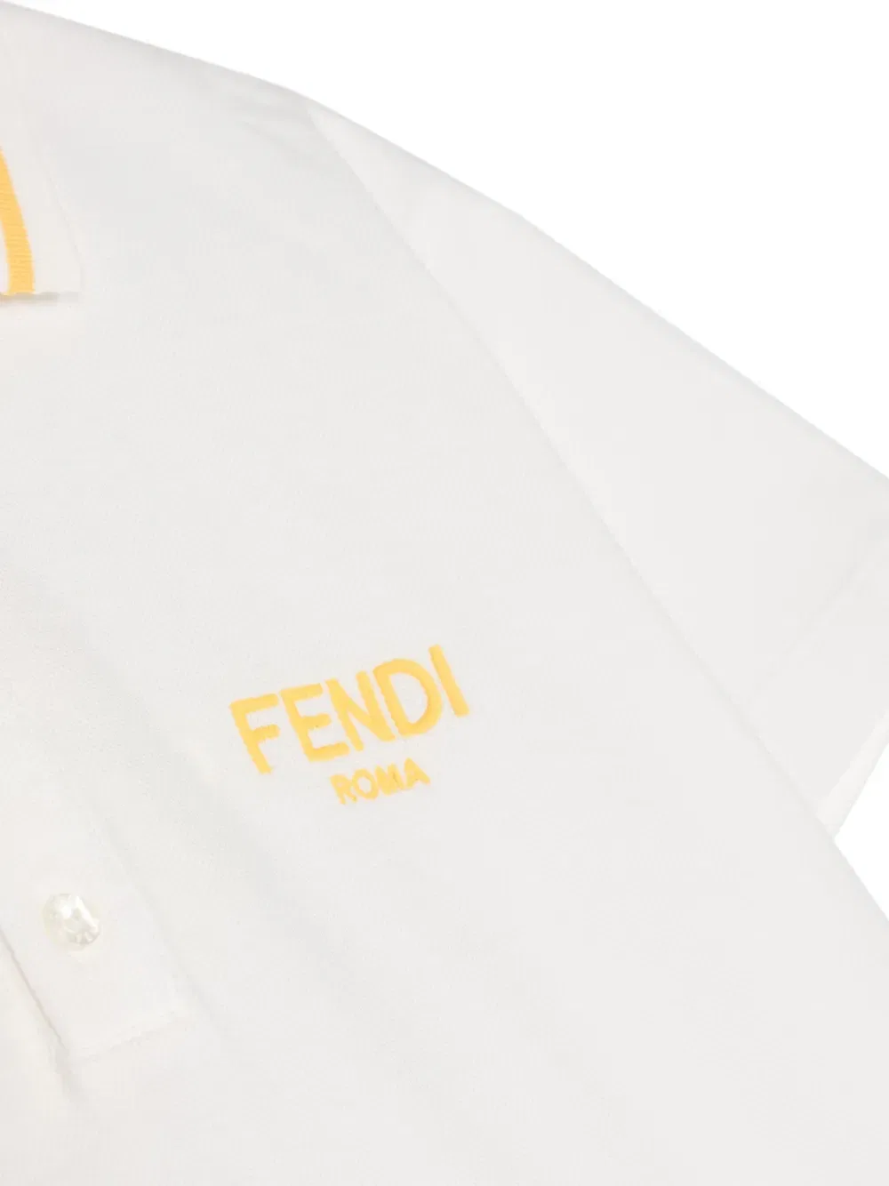 Хлопковая рубашка-поло с вышитым логотипом Fendi Kids, белый — фото 3