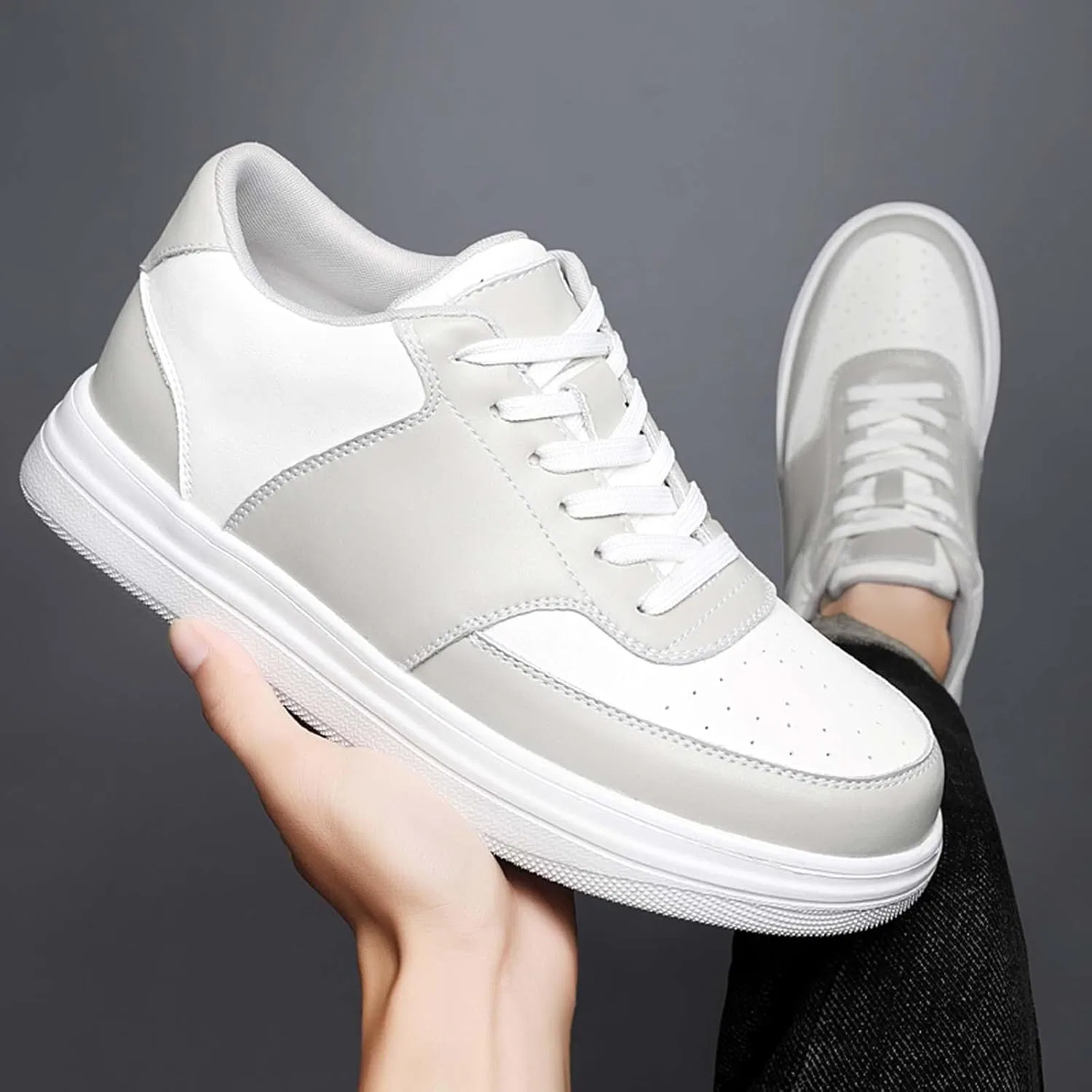Кроссовки Herren Schuhe 46 Bequeme Mit Dicker Ferse Für Den Alltag, Modische, Leichte Weiße Sneaker. Кроссовки Wasserdichte Schuhe Herren Schwarz 38 Jungen Damen Laufschuhe Mit Guter Dämpfung WVONIF, Grau — фото 2