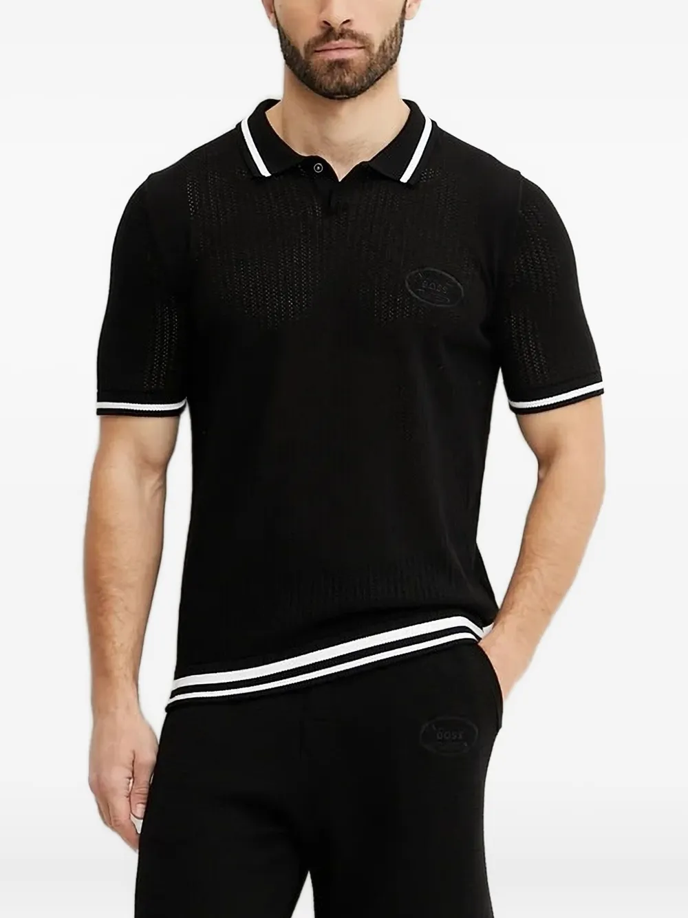 

Рубашка поло с полосками на воротнике BOSS, черный