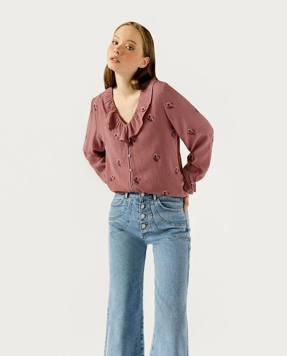 

Блуза женская с длинным рукавом с вышивкой Noon, розовый