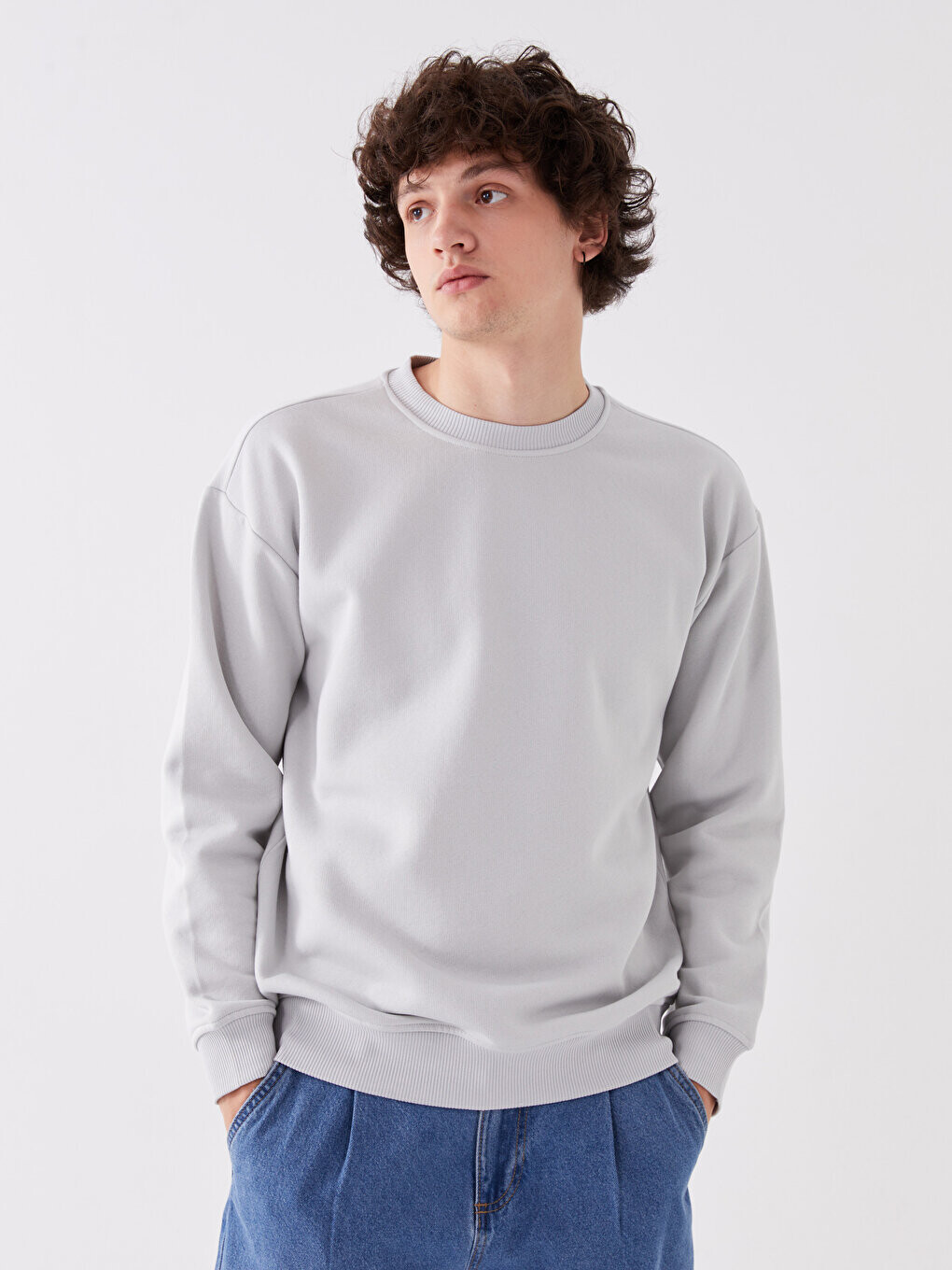 

Мужская толстовка с круглым вырезом и длинными рукавами LCW Casual, светло-серый