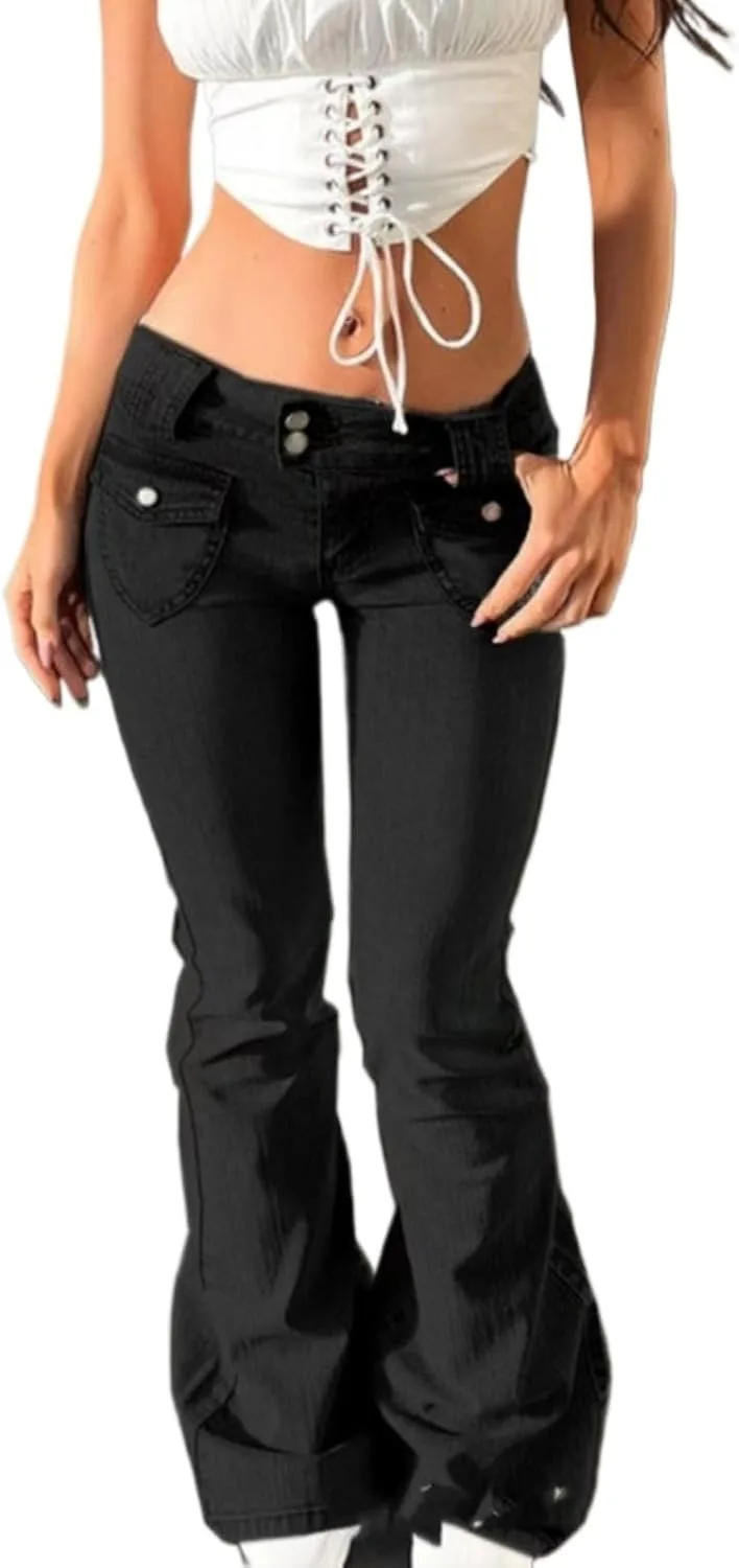 

Женские джинсы low rise bootcut с растяжкой и двойными пуговицами Zivovota