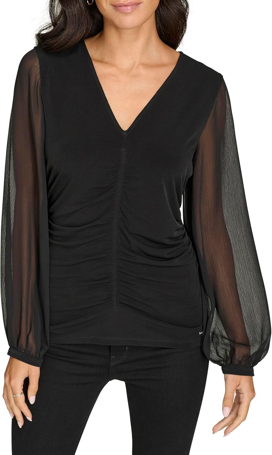 

Женский топ Calvin Klein с V-образным вырезом и длинными рукавами, Black