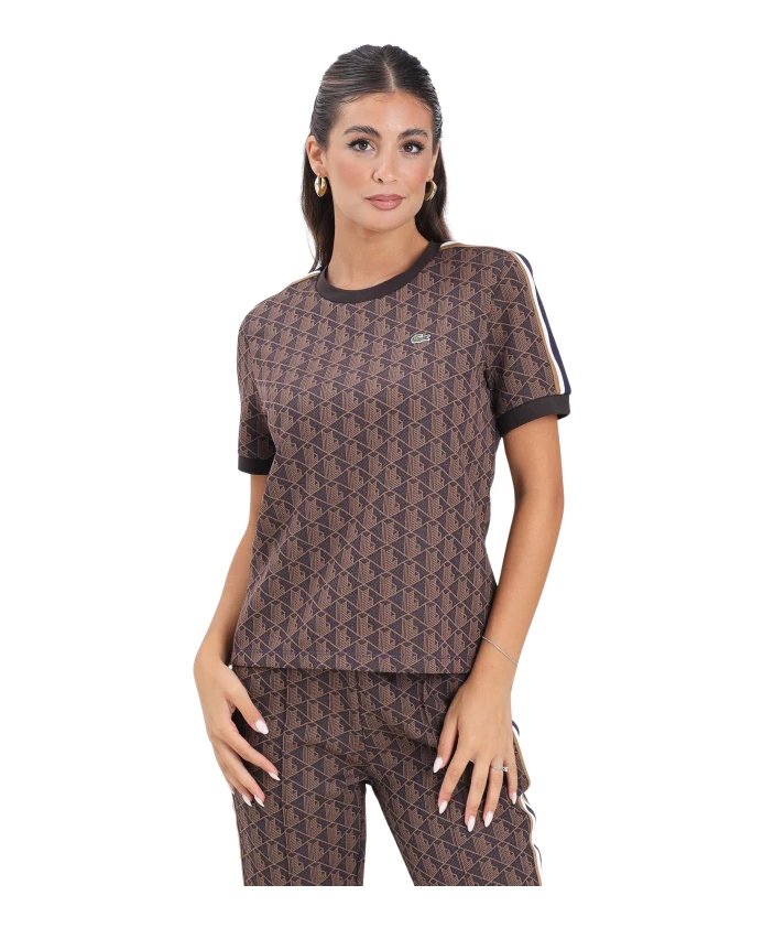 

Коричневая футболка с жаккардовой монограммой Lacoste, коричневый