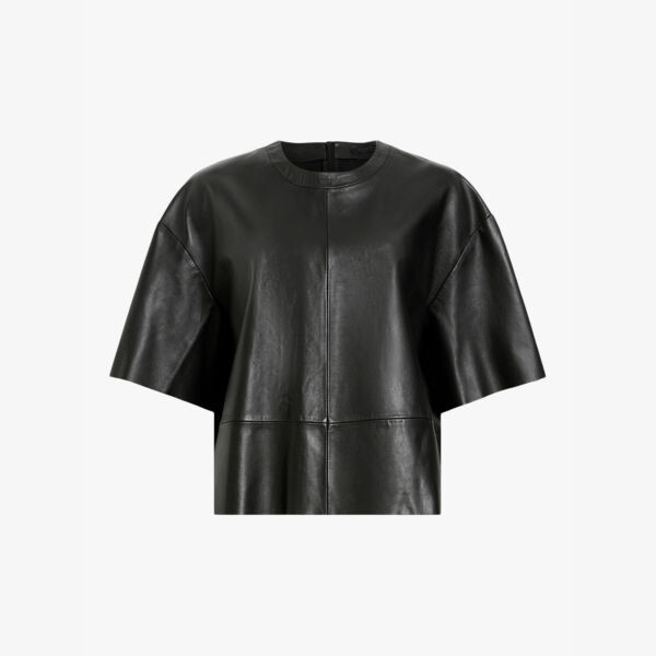 

Кожаная футболка Renai свободного кроя с коротким рукавом Allsaints, черный