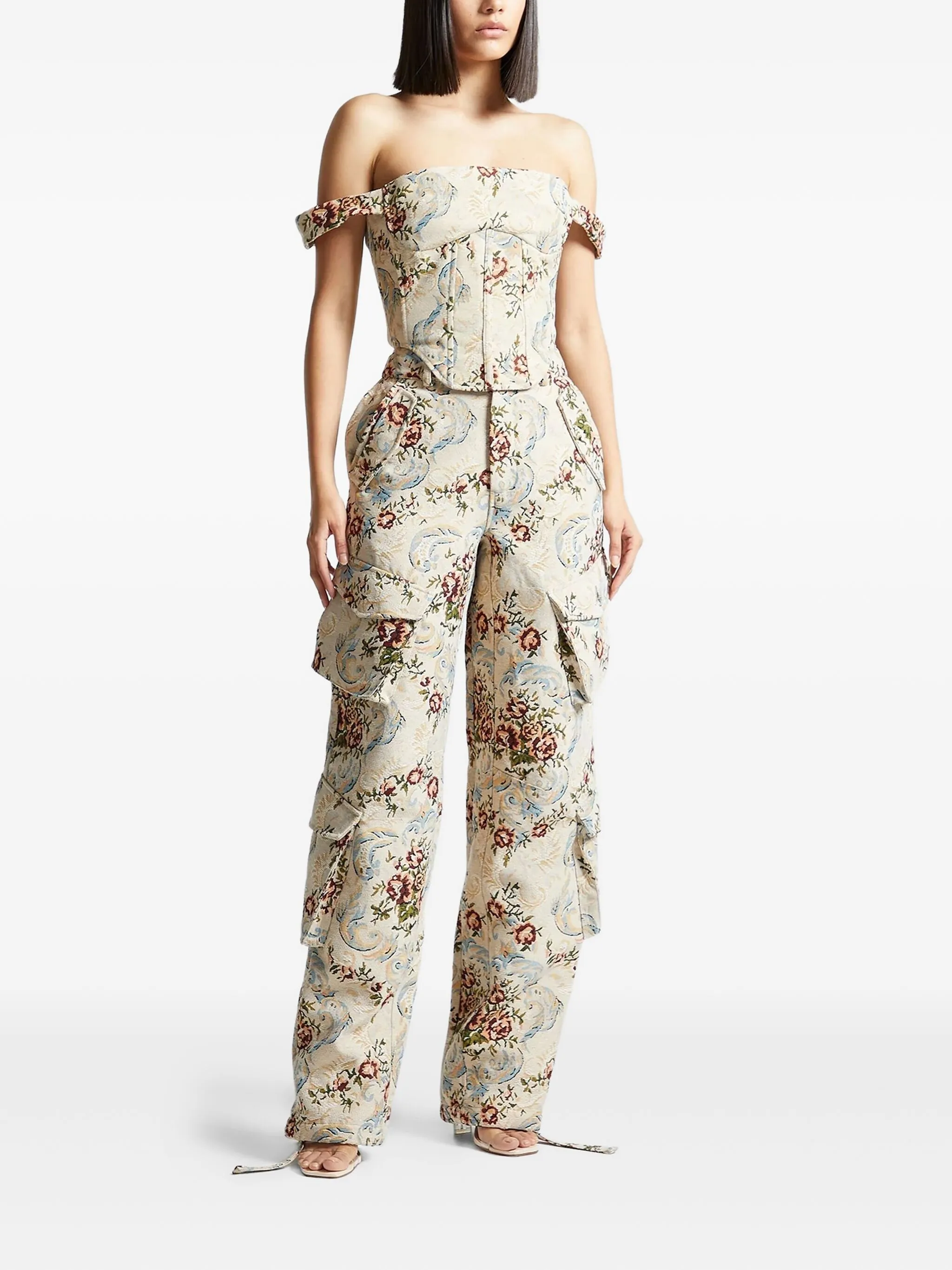 

Жаккардовый топ-корсет Bonnie с цветочным узором Manière De Voir, бежевый