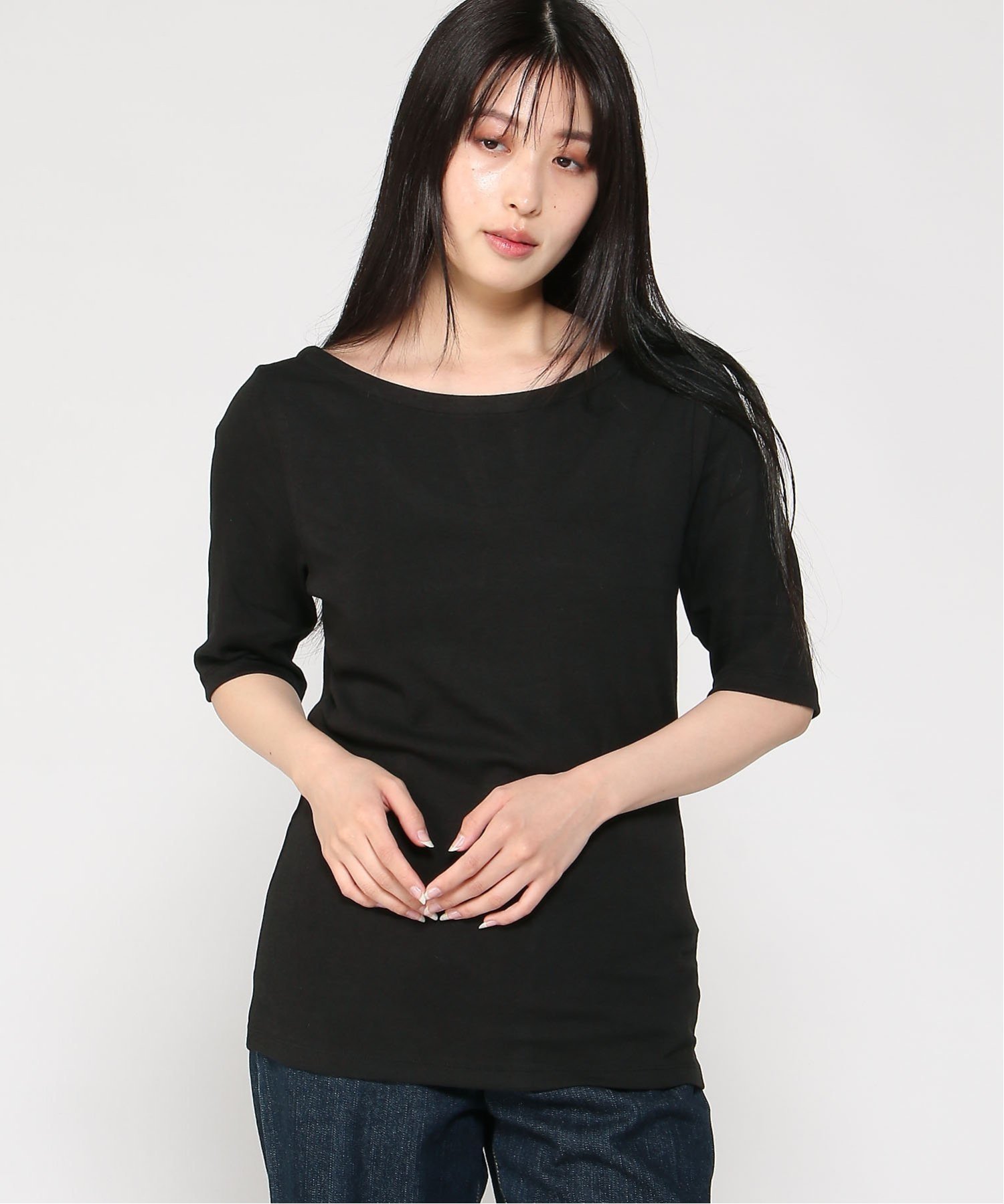(W) Современная футболка с вырезом-лодочкой GAP, BLACK — фото 2