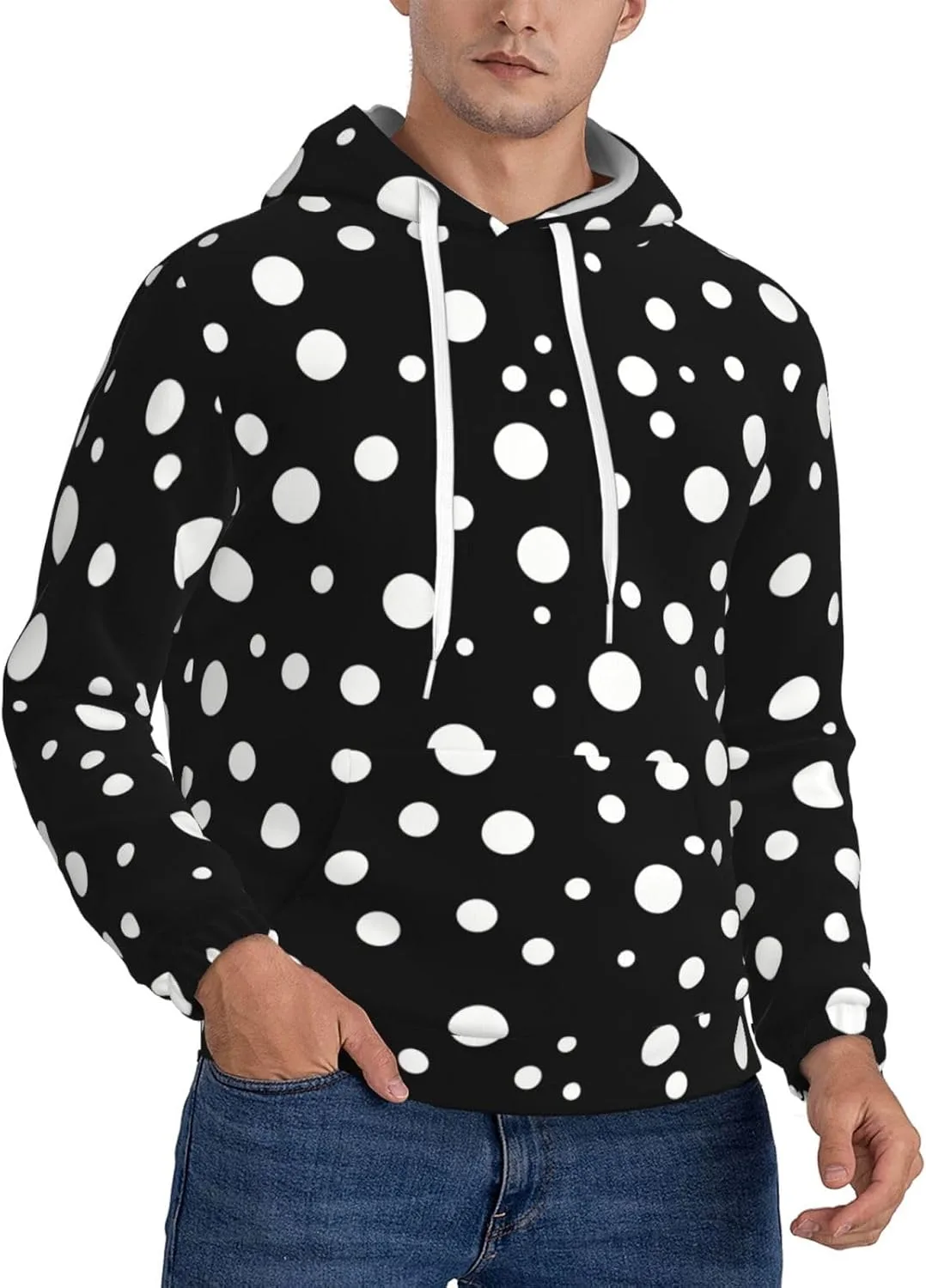 

Бело-черный полосатый мужской худи с карманами SDERDZSE