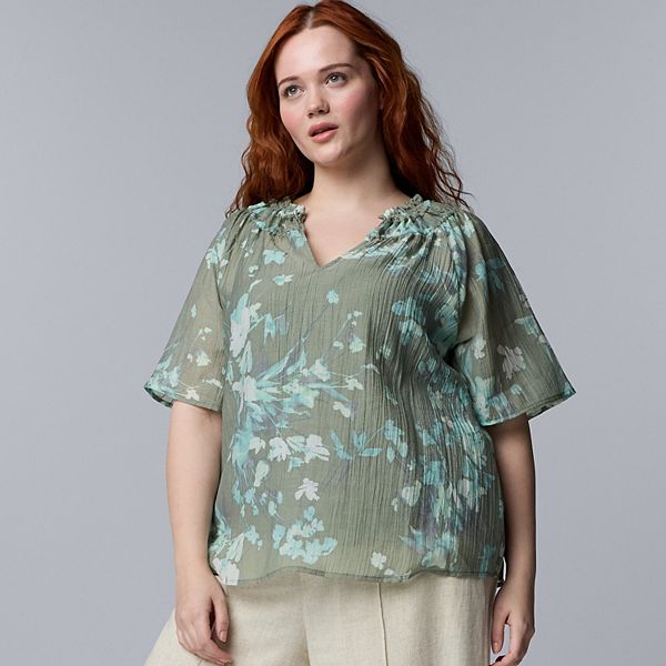 

Блузка с рукавами-фонариками Plus size Simply Vera Vera Wang, Green Mint Floral