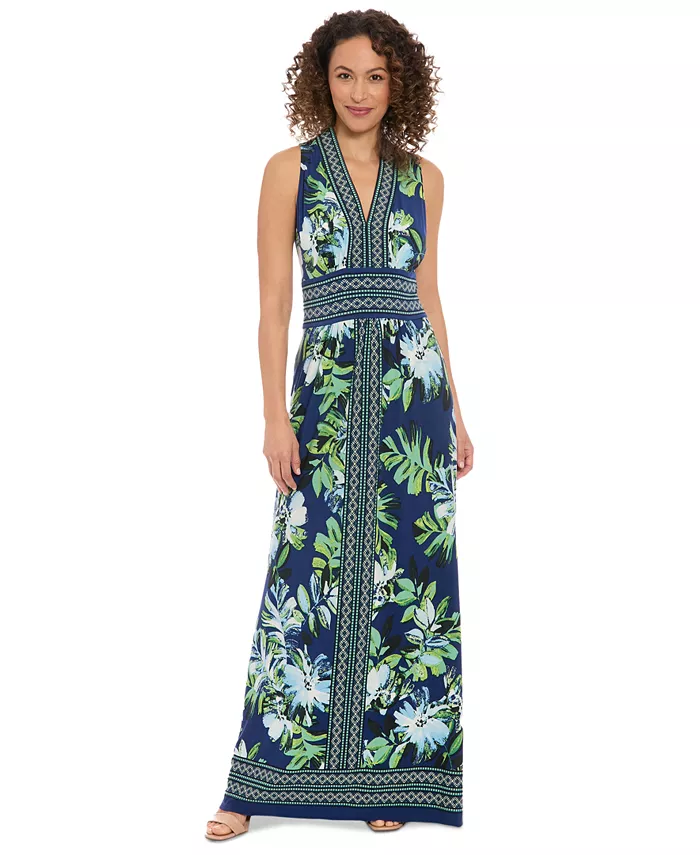

Мини-платье макси с цветочной каймой Petite Floral Border-Trim London Times, синий