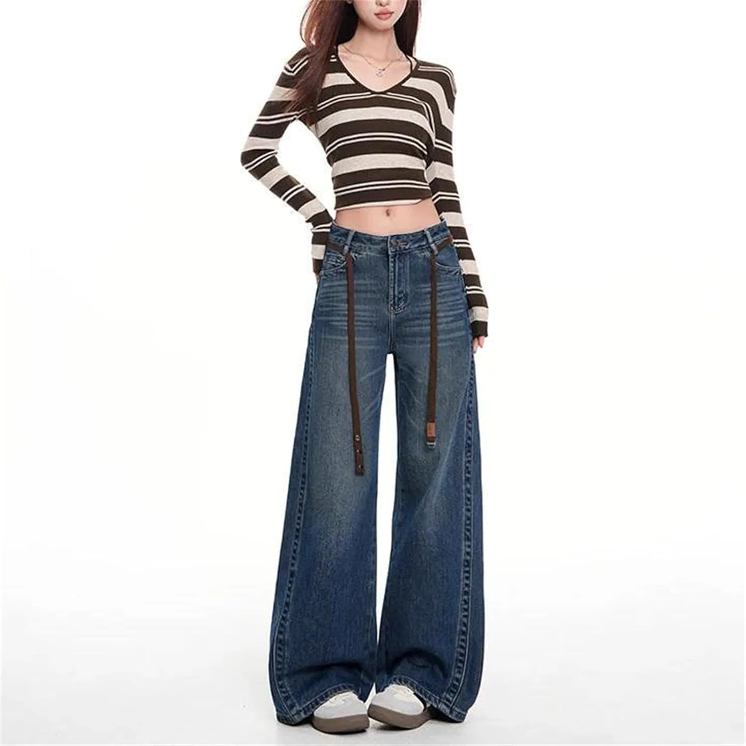 Джинсы свободные, Wide Leg Cotton Blend Denim Jeans, Xt-hsnz-912-5 — фото 2