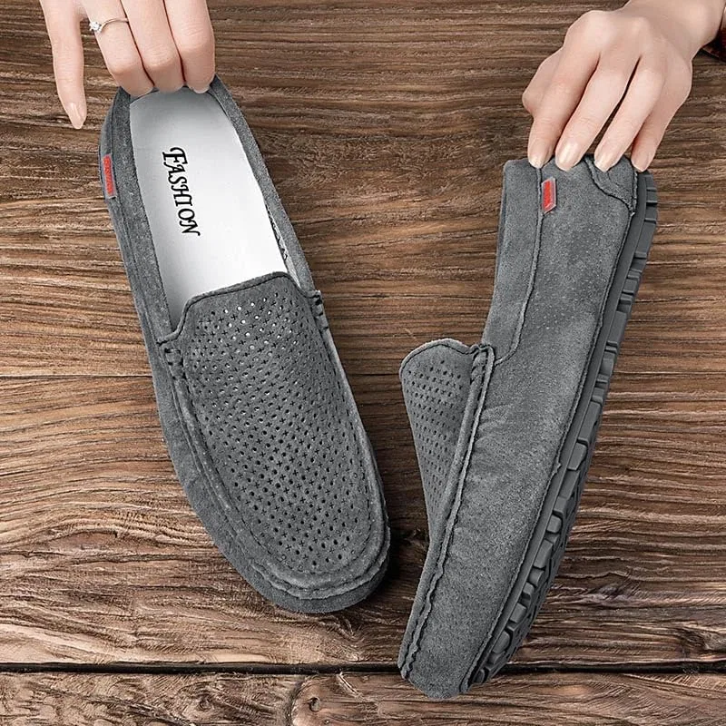 Лоферы мужские, дышащая замша, Slip-on, серый PUGHGAETZF — фото 4