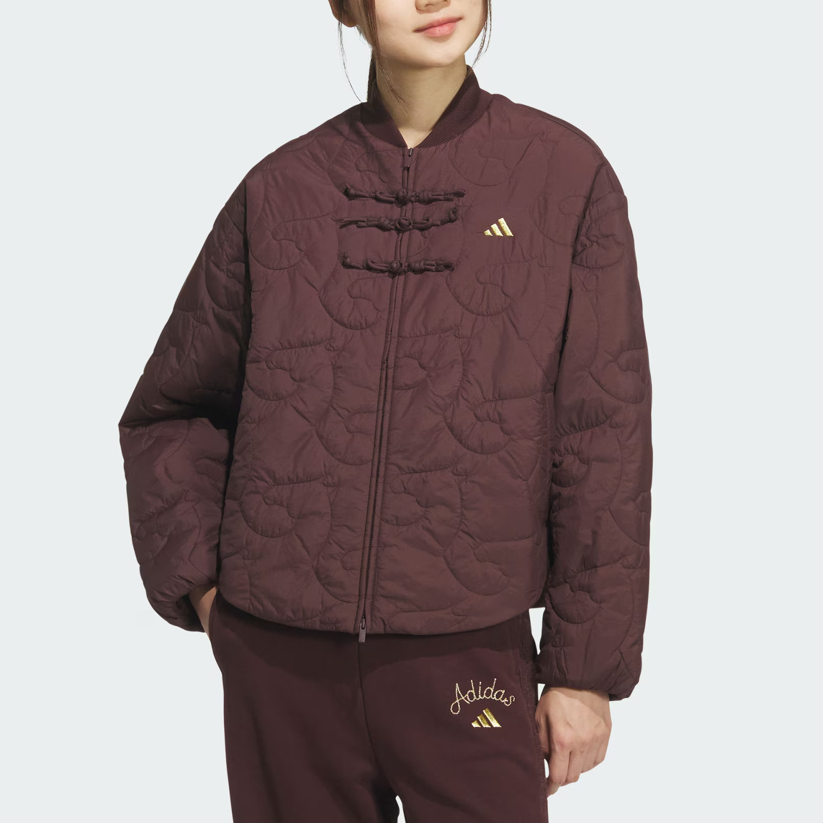 Пуховик женский Adidas, красный коричневый/золотой — фото 4