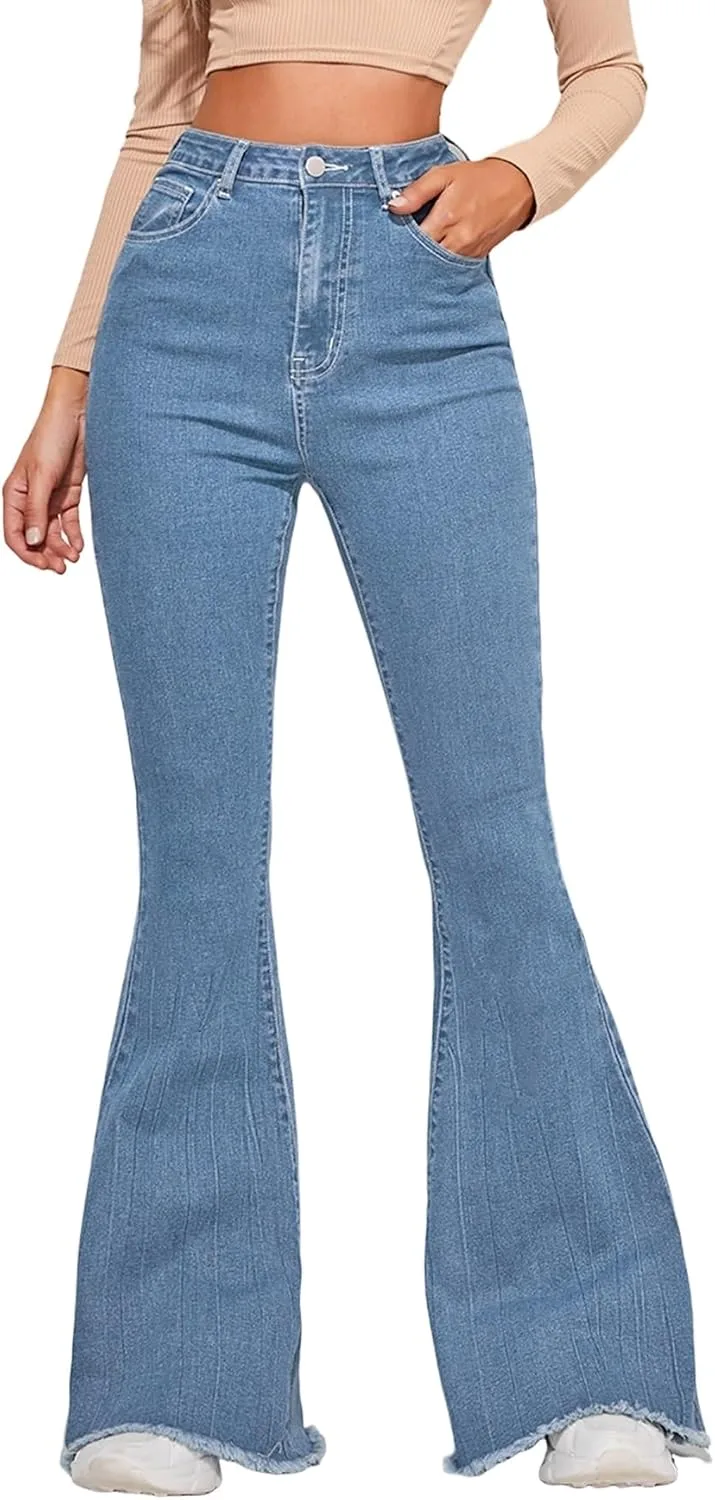 

Женские джинсы Flare с высокой талией и рваным краем Whrounnk