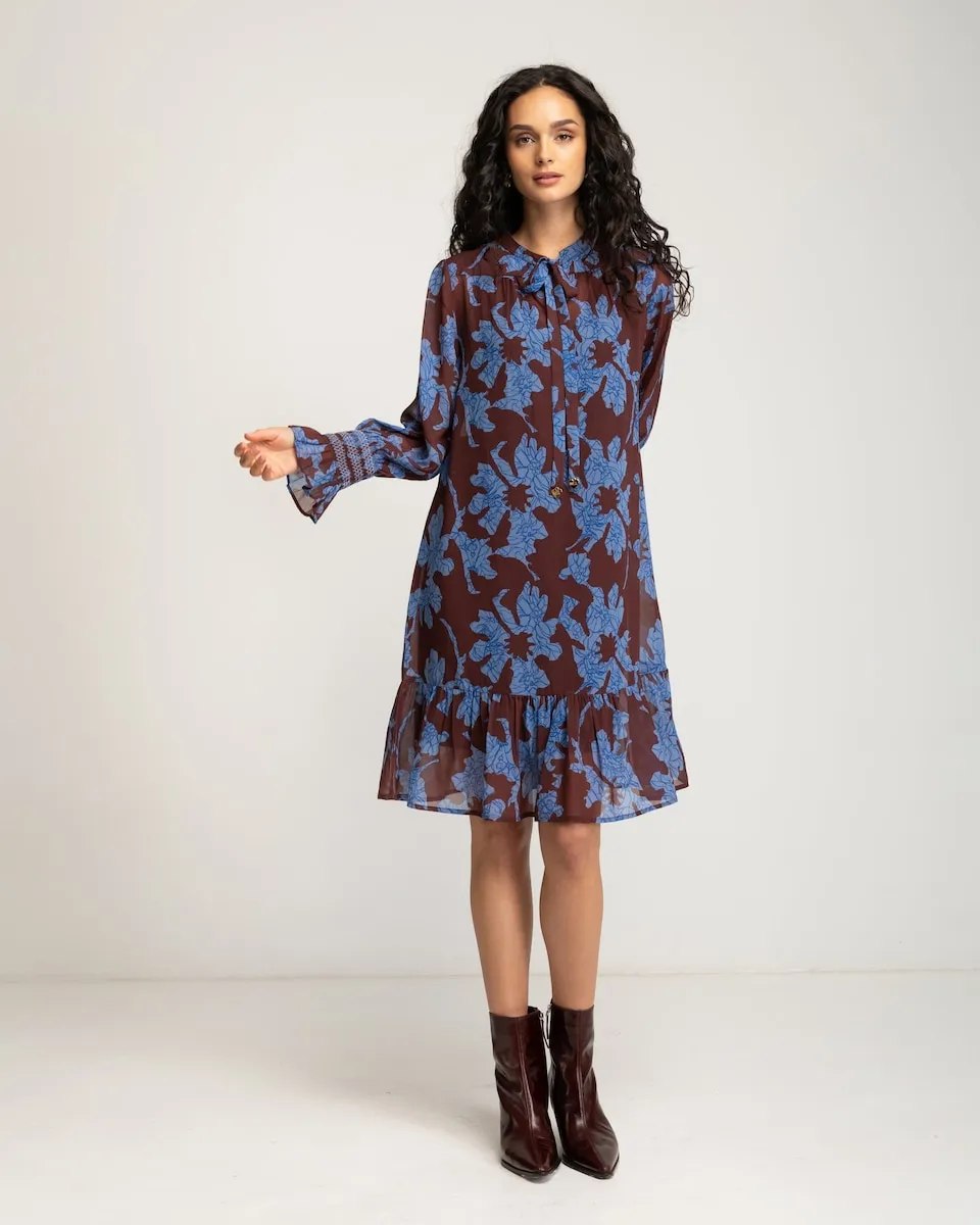 

Короткое коричневое платье с цветочным принтом Niza