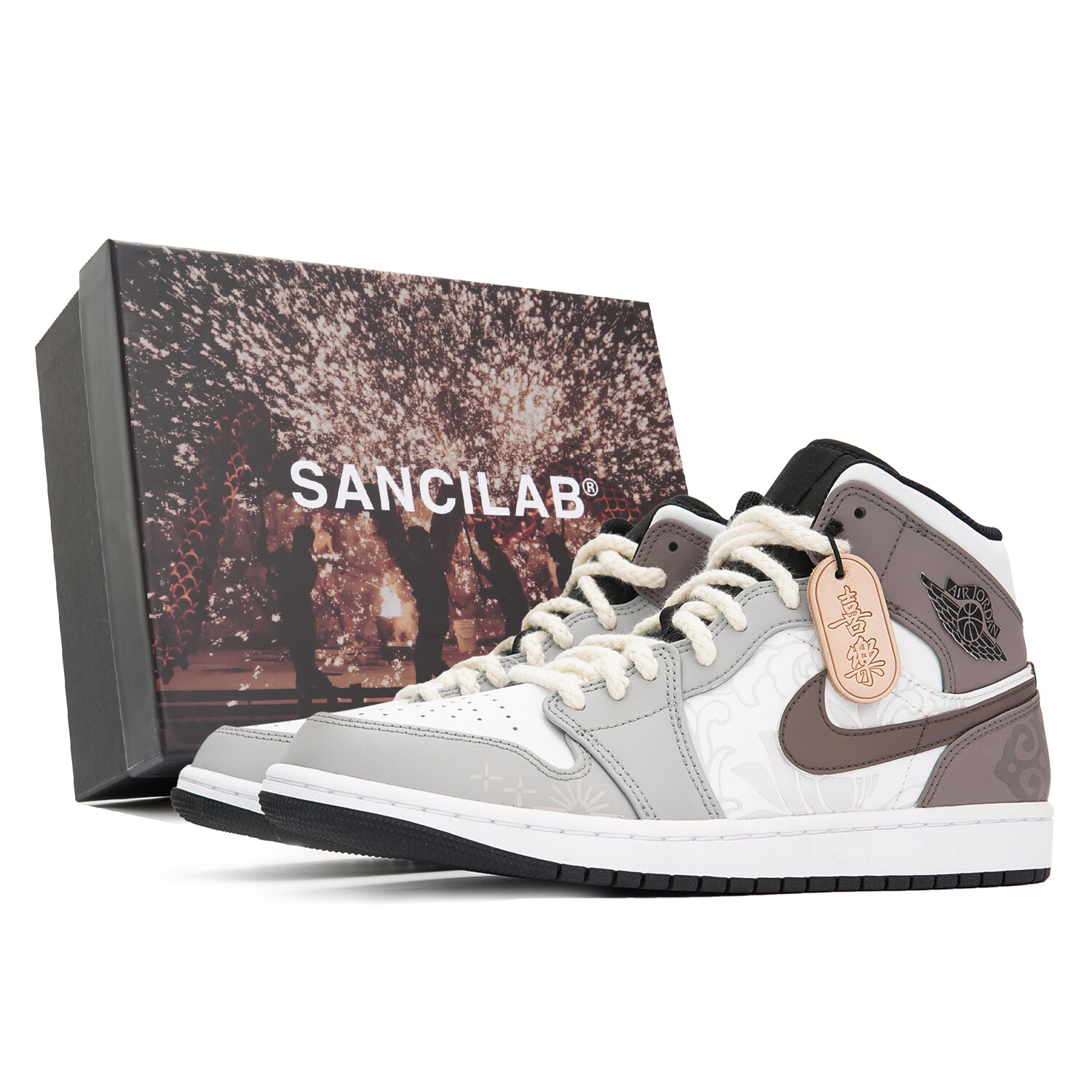 

Кроссовки Air Jordan 1 Vintage Basketball Shoes Men Mid-Top White Ash Coffee
