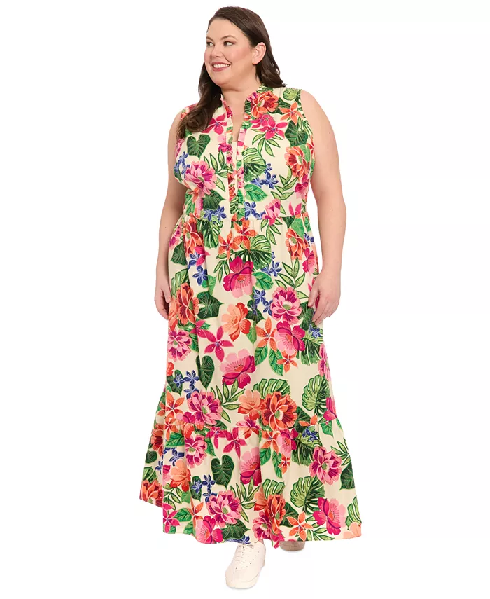 

Платье макси больших размеров с оборками и многоуровневым дизайном London Times, слоновая кость/кремовый