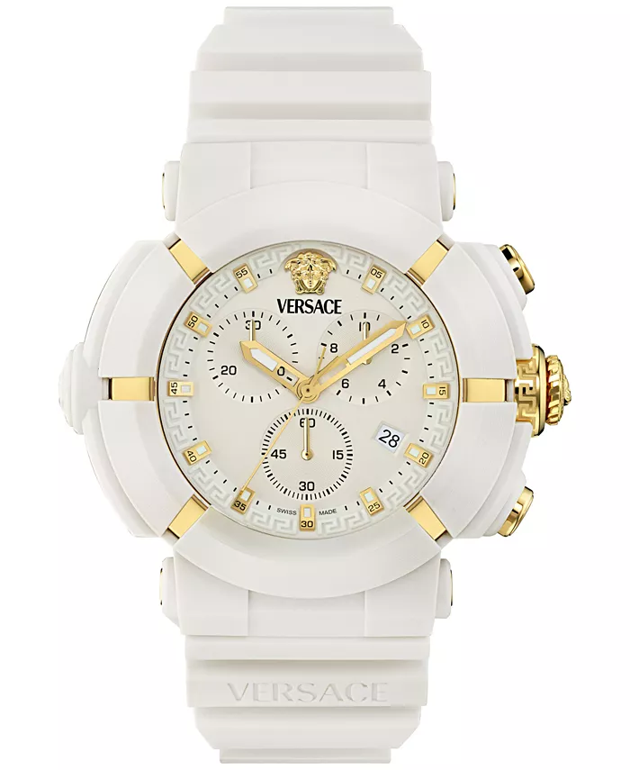 

Мужские часы Swiss Chronograph Real Active с белым ремешком из TPU, 45 мм Versace