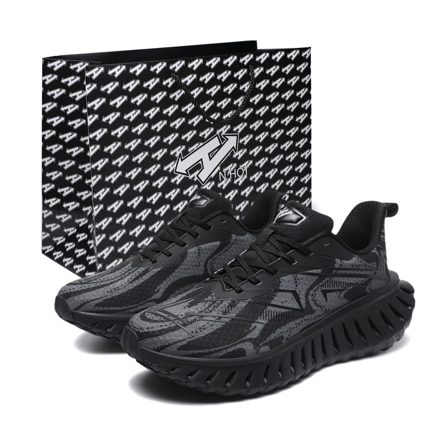 

N·HOT Скользоустойчивые дышащие легкие низкие кеды с карбоновой пластиной для бега унисекс - Яркий черный, цвет Colorful Black