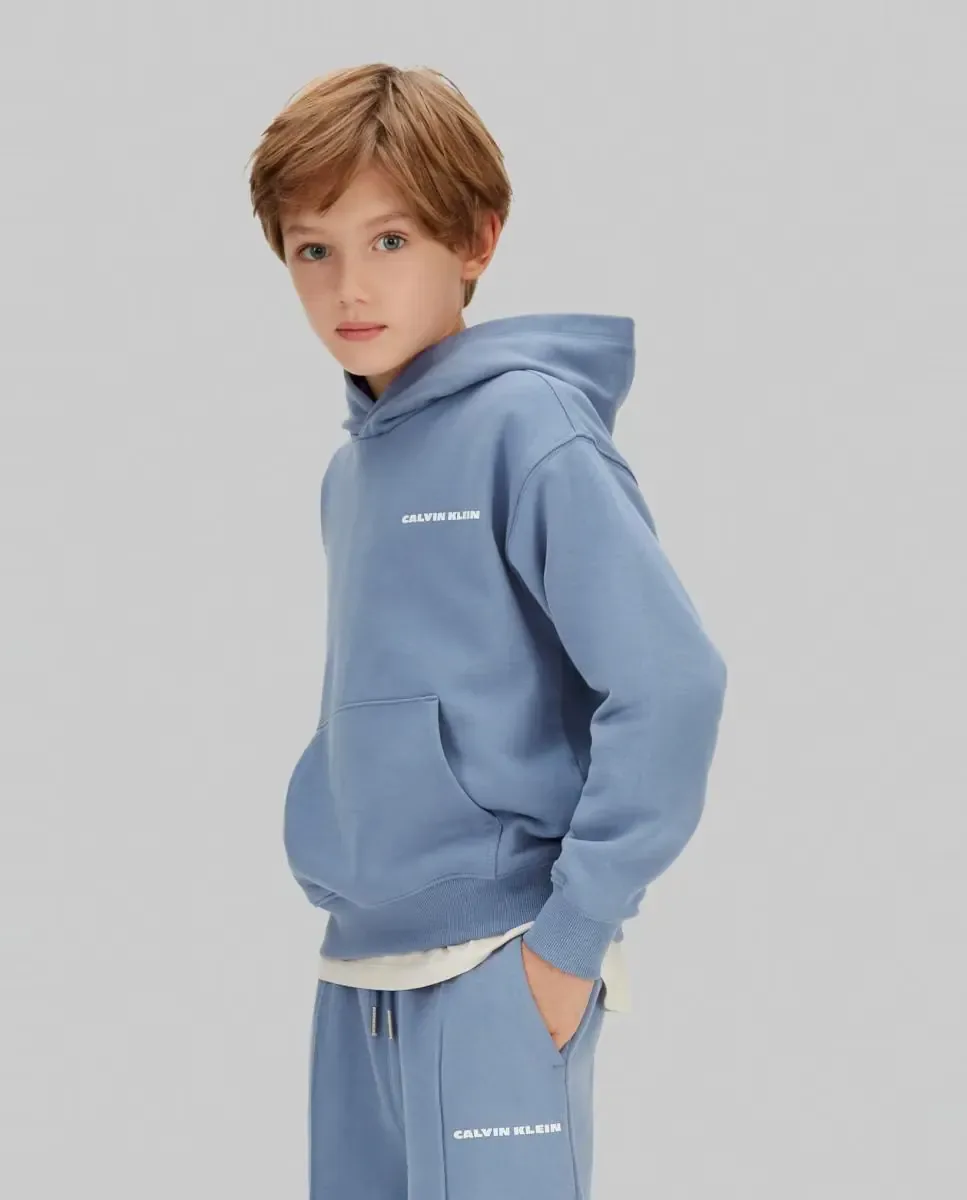 Детская толстовка с капюшоном свободного кроя Calvin Klein, синий — фото 2