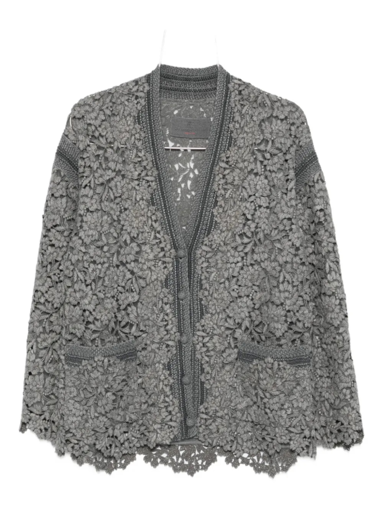 

Кардиган Ermanno Scervino из кружева с цветочным принтом, серый