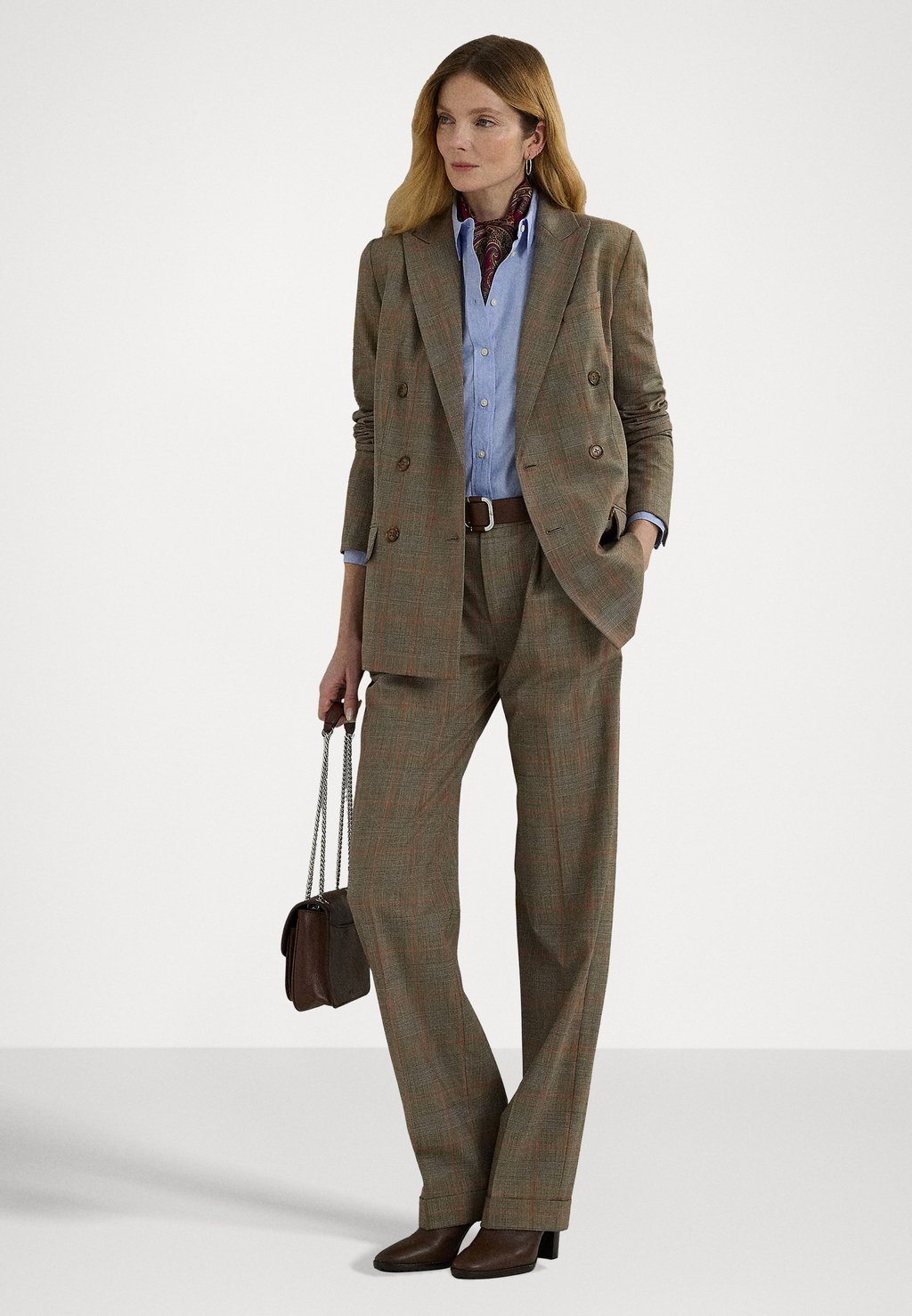 

Брюки GLEN CHECK PLEATED STRETCH WOOL TROUSER Lauren Ralph Lauren, коричневый