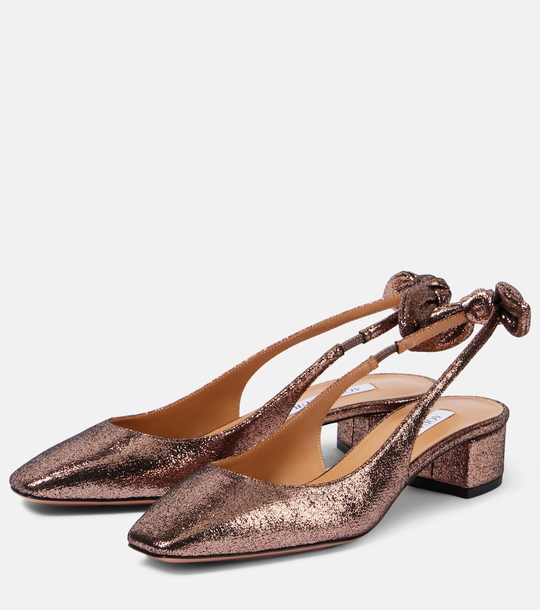 Туфли-лодочки с блестками и открытой пяткой Very Bow Tie Aquazzura, золотой — фото 4