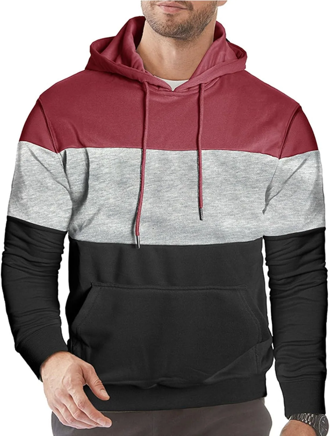 

Мужской худи Casual с длинным рукавом, цветной блок, оверсайз