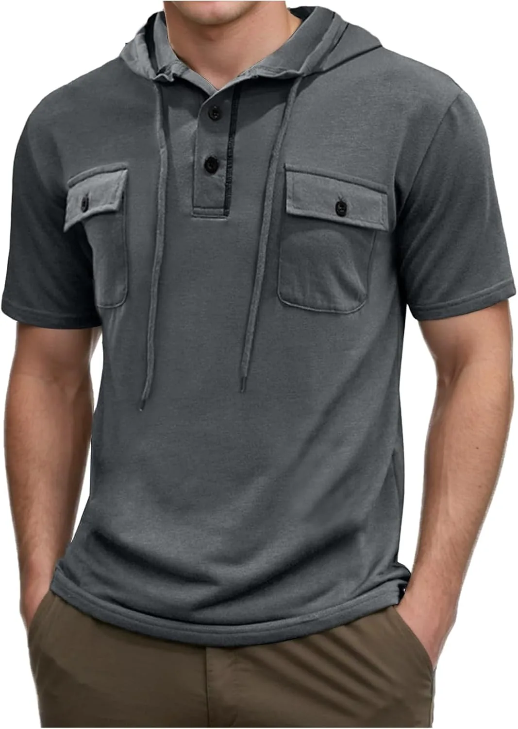 

Мужская футболка с коротким рукавом и капюшоном на пуговицах RSZGSWS