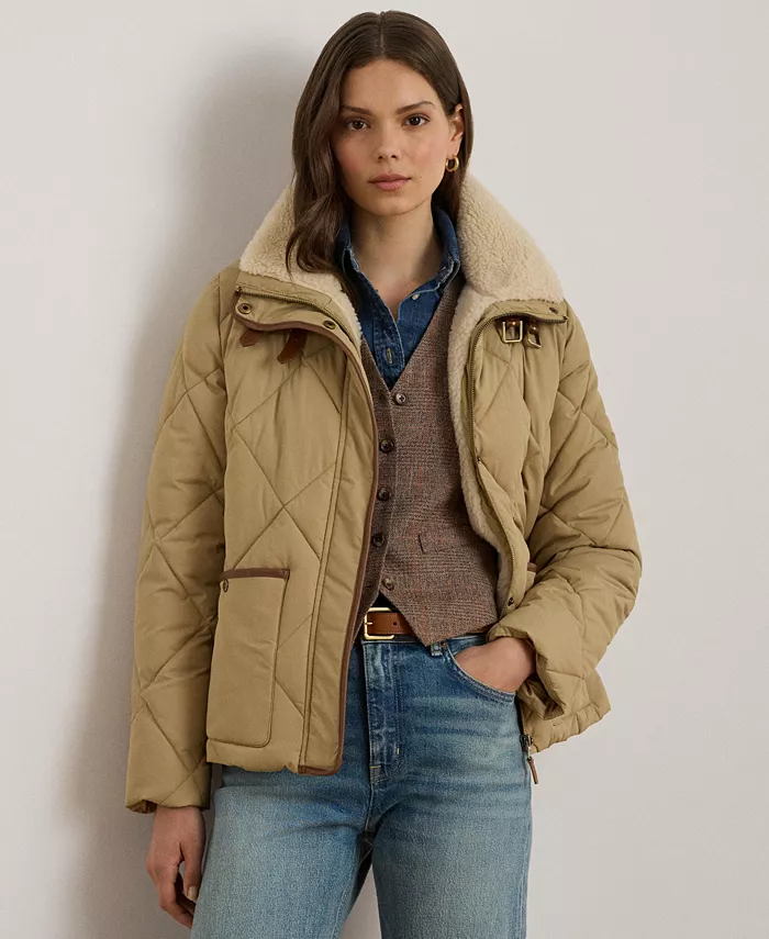

Женская стеганая куртка с искусственным меховым воротником Lauren Ralph Lauren, коричневый/бежевый