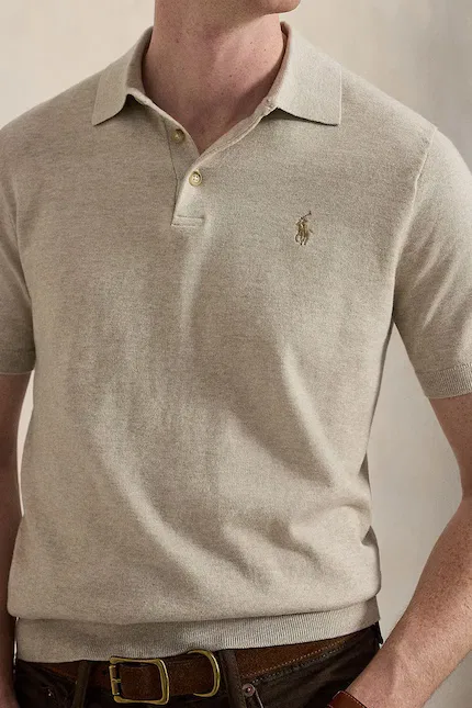 Свитер с коротким рукавом классический Polo Ralph Lauren, бежевый — фото 4