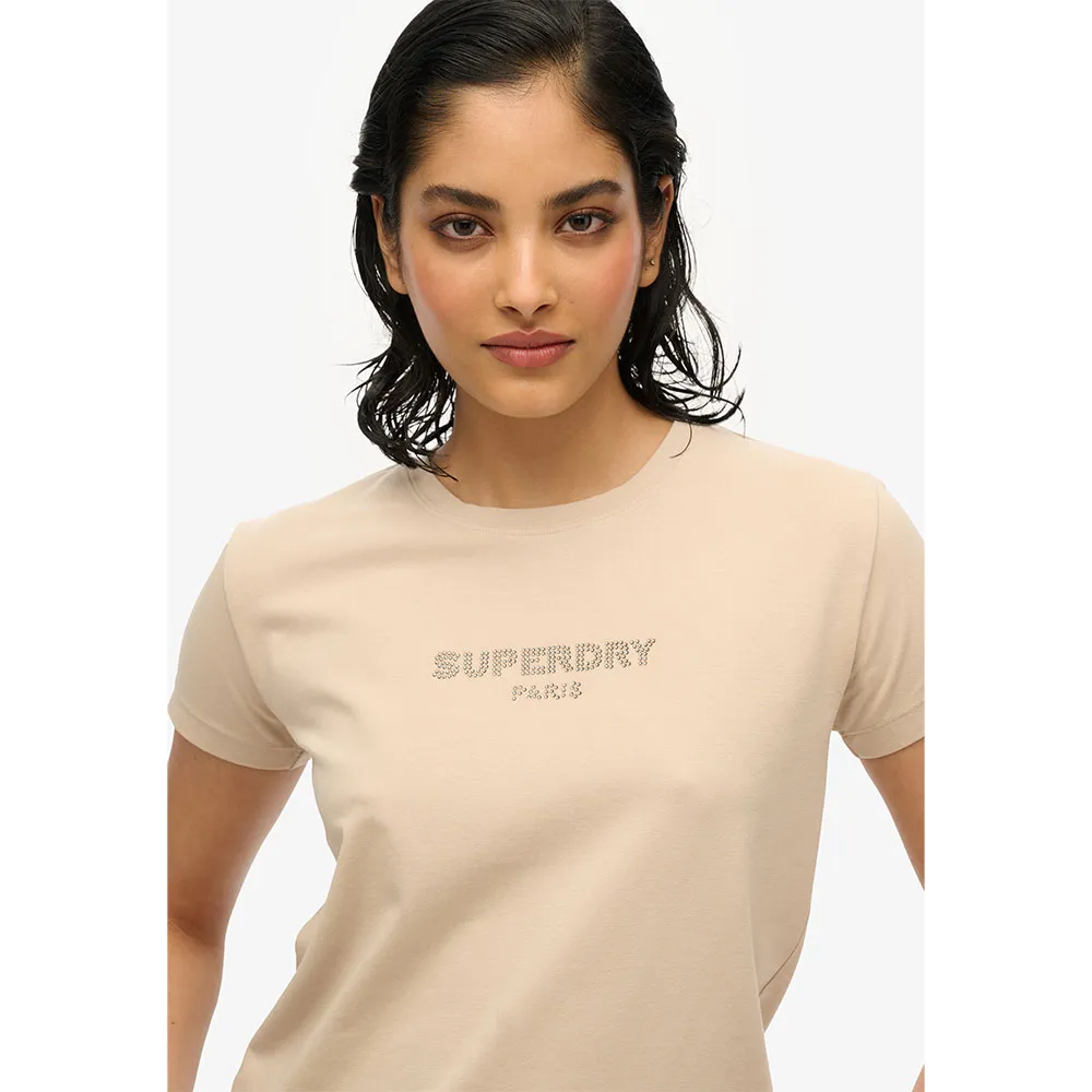 Футболка с коротким рукавом Superdry Sport Luxe Fitted, бежевый — фото 2