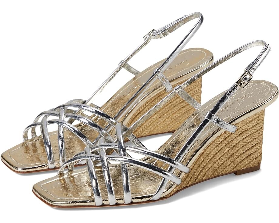 

Сандалии Tory Burch 75 mm Multi Strap Wedge, цвет Shiny Silver/Spark Gold/Spark Gold