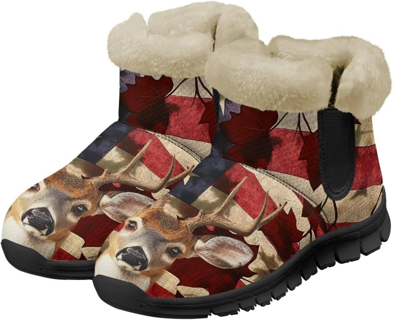 

Мужские зимние снегоходные ботинки Qoiuvncy, утепленные мехом, ботильоны с мягкой подкладкой, нескользящие, удобные, с легким надеванием, короткие ботинки для прогулок на улице, размер США 7-13, Deer American Flag