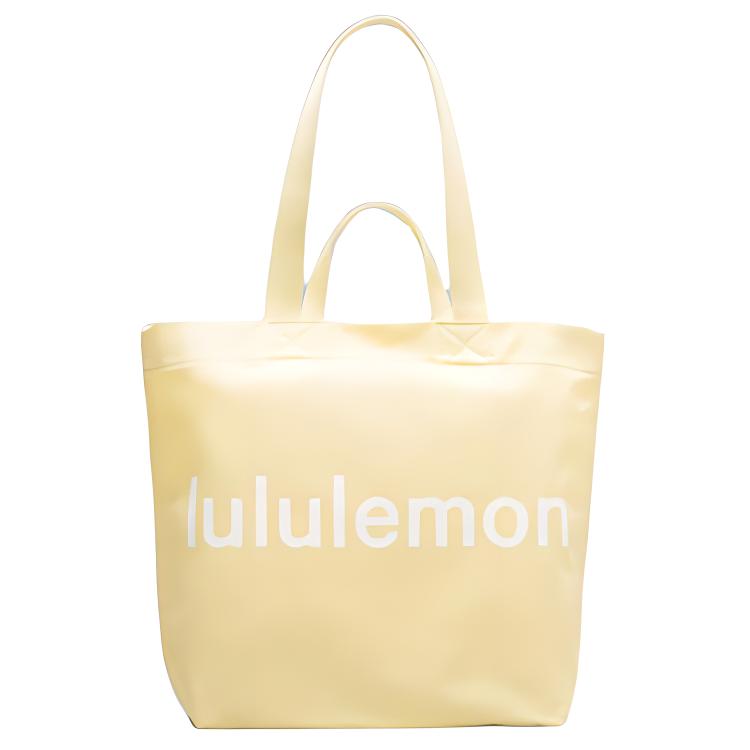

Lululemon Хлопковая сумка-шопер через плечо унисекс в желто-белую завитушку, Swirl & Yellow & White