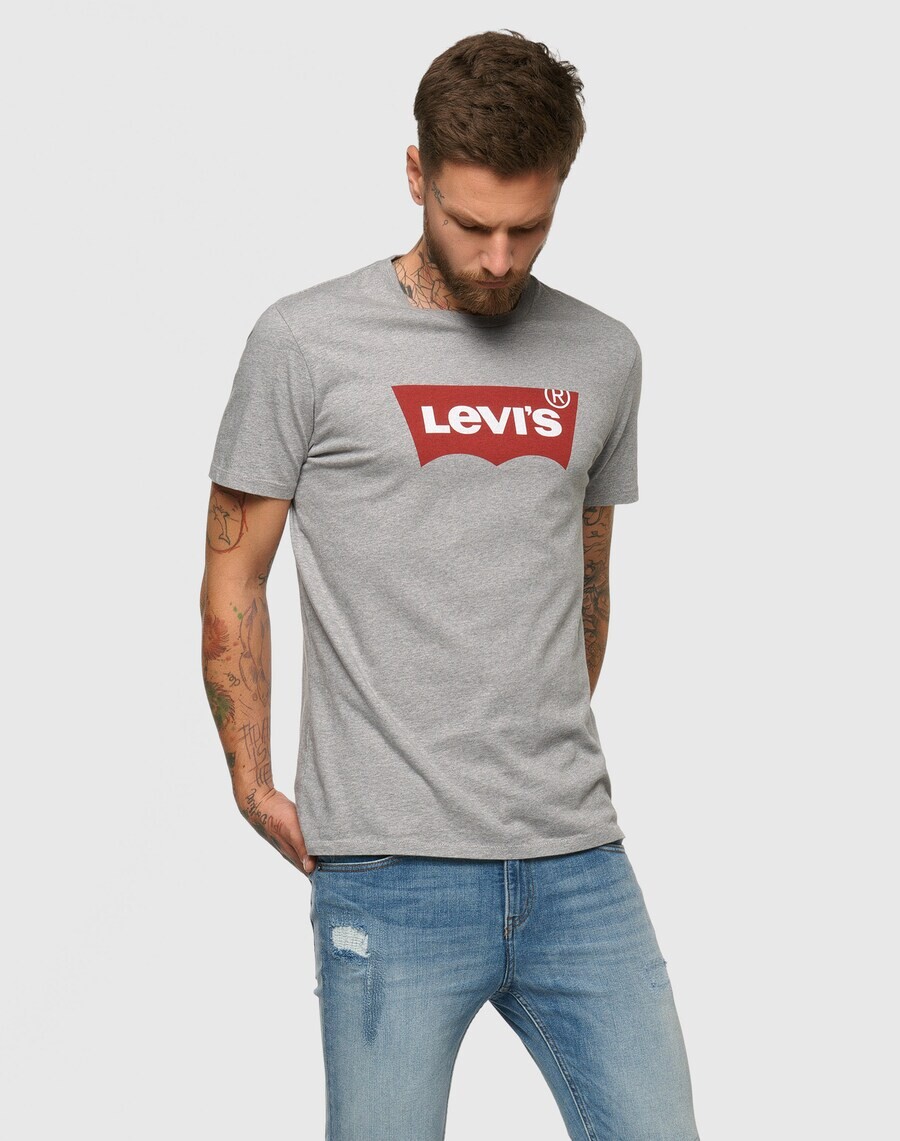Классическая футболка LEVI'S  Regular Shirt Graphic Set In Neck, пятнистый серый — фото 2